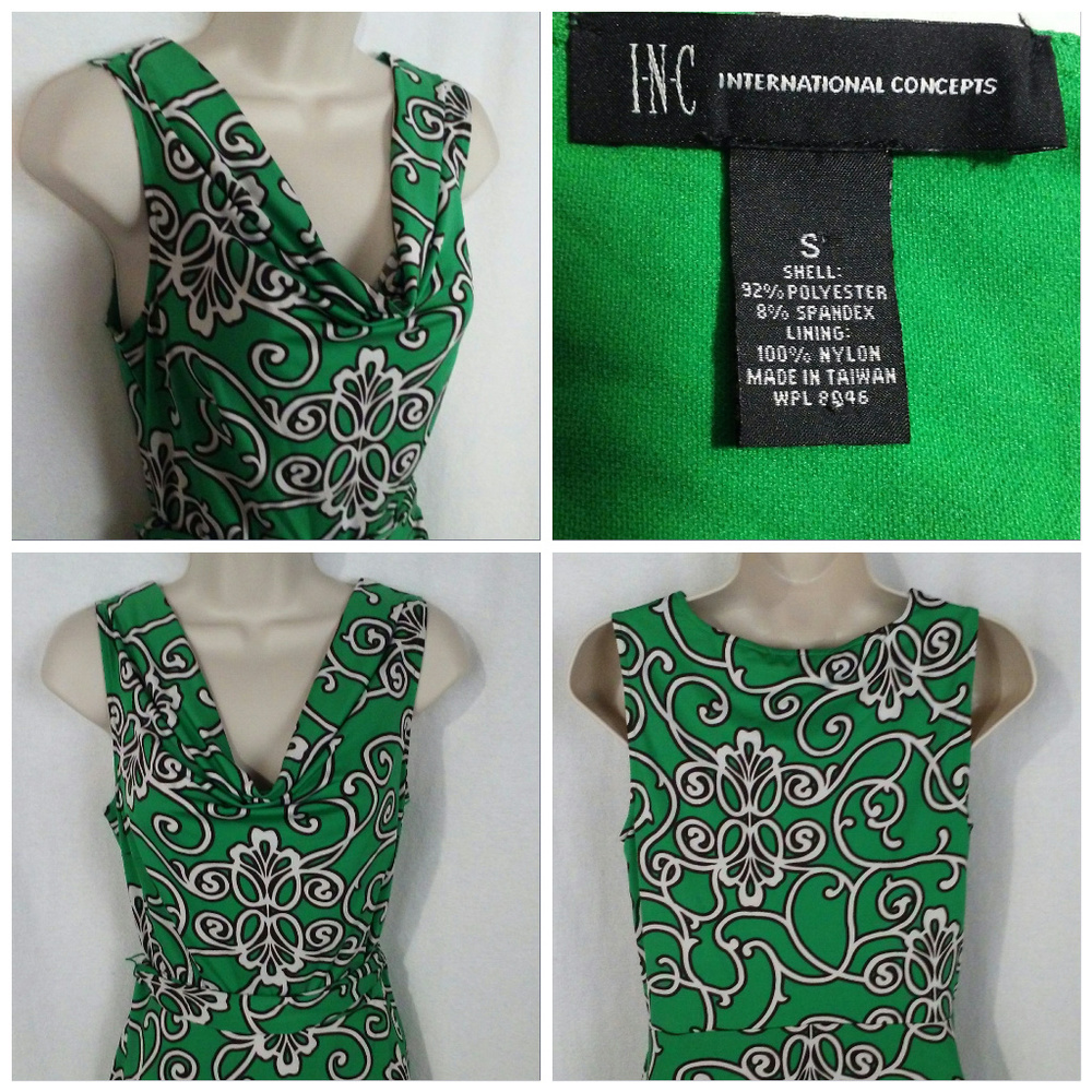 INC dress Size S Green White brown swirls Travel - Picture 3 of 7